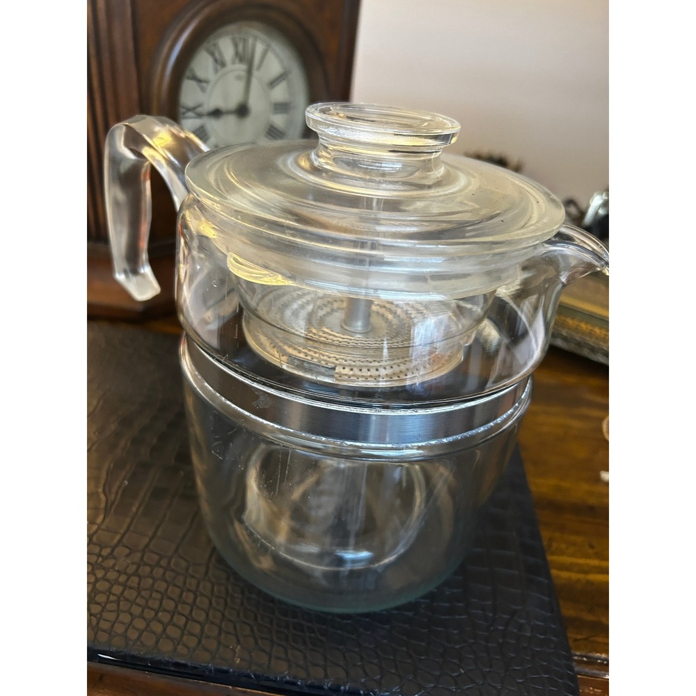 Vintage Pyrex Flameware 7759 Glass 9 Cup Stovetop Coffee Percolator Complete Set